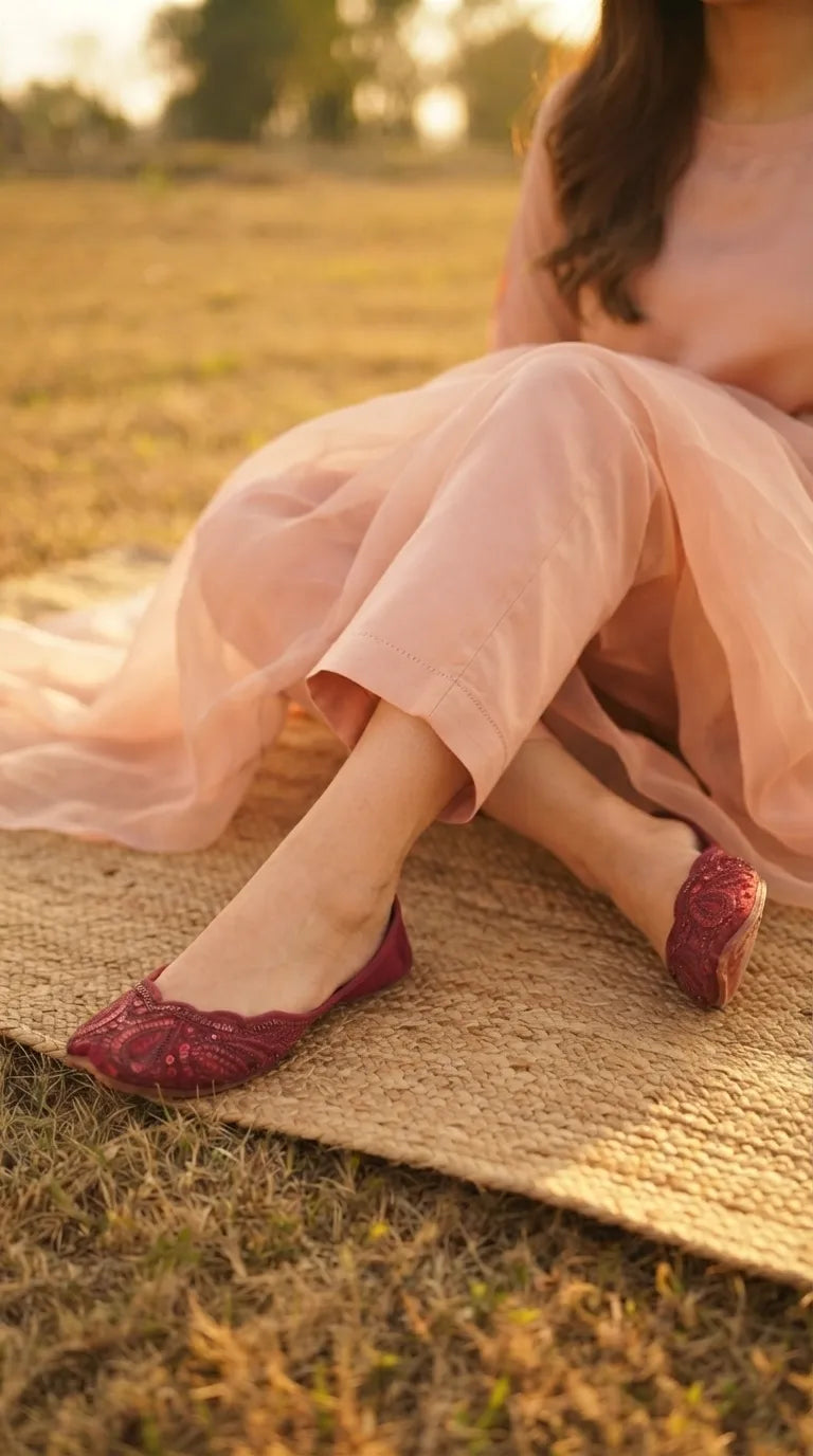 Maroon Ethnic Khussa For Ladies EC8774