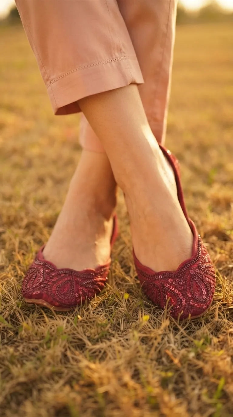 Maroon Ethnic Khussa For Ladies EC8774