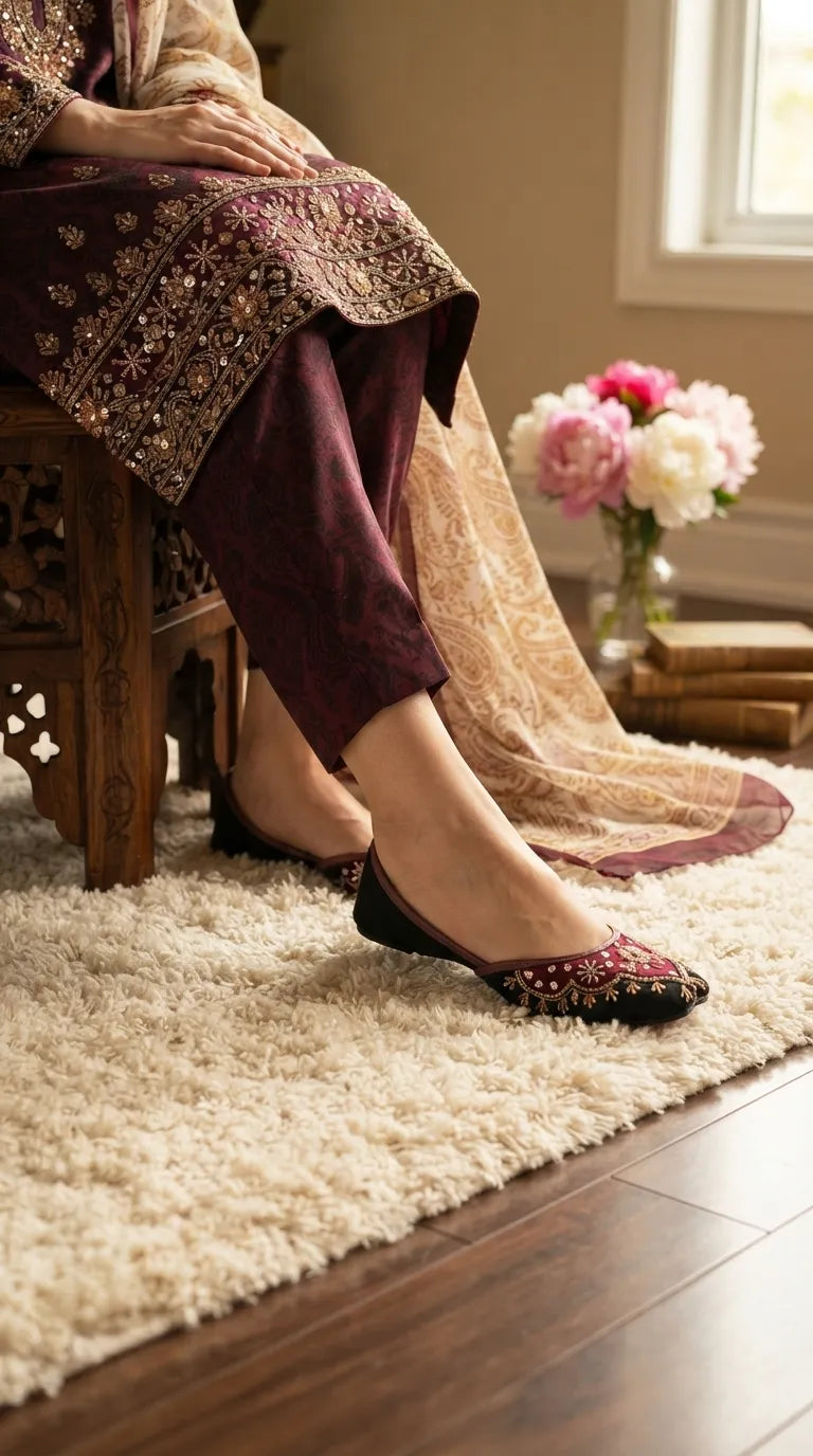 Maroon Fancy Khussa For Ladies EC8788