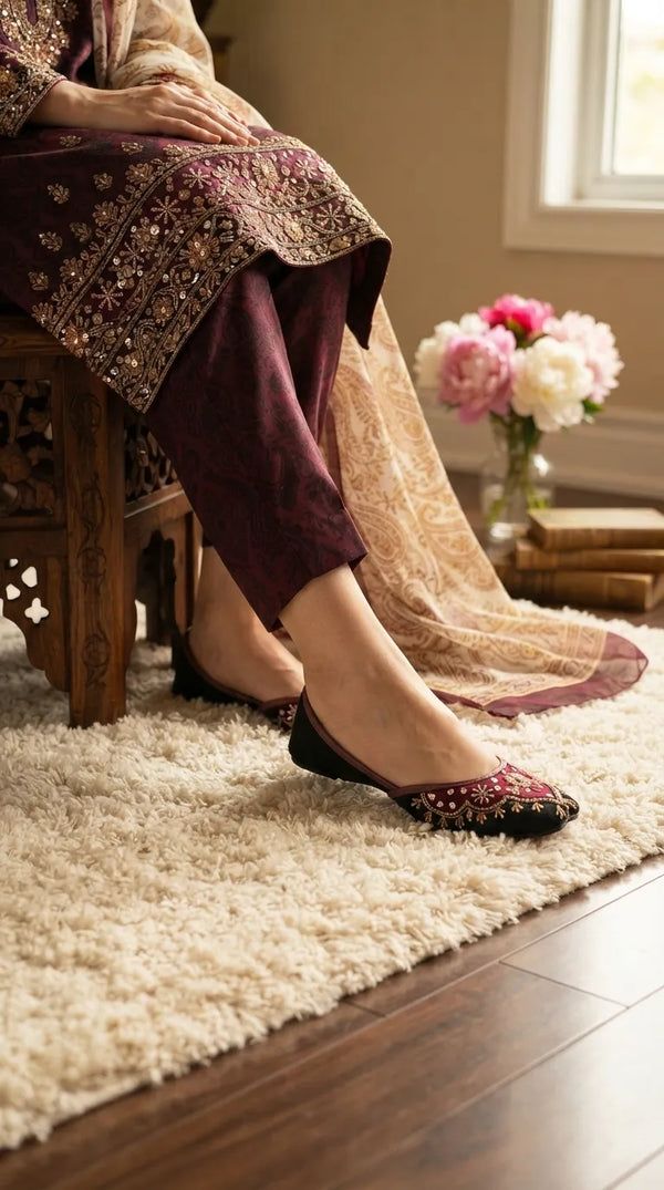 Maroon Fancy Khussa For Ladies EC8788
