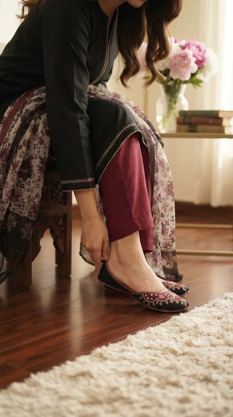 Maroon Fancy Khussa For Ladies EC8788
