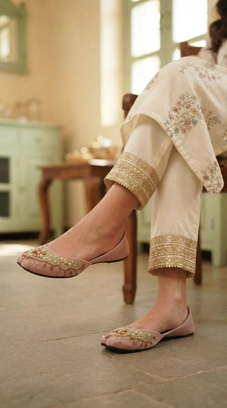 Green Ethnic Khussa For Ladies EC8788