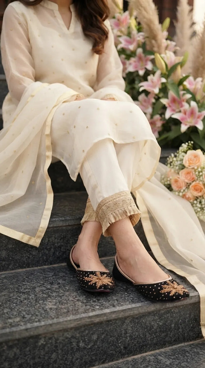 Black Fancy Khussa For Ladies EC8794