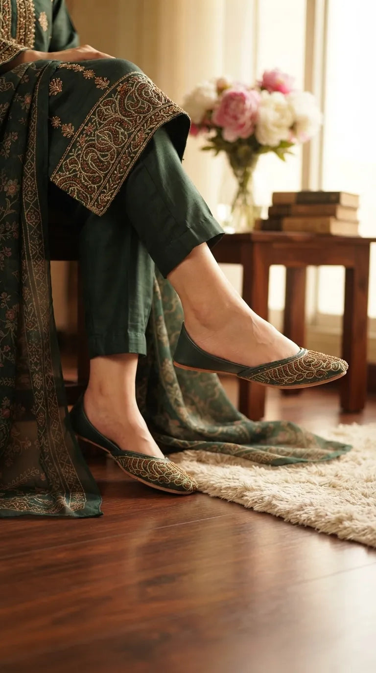 Green Ethnic Khussa For Ladies EC8797