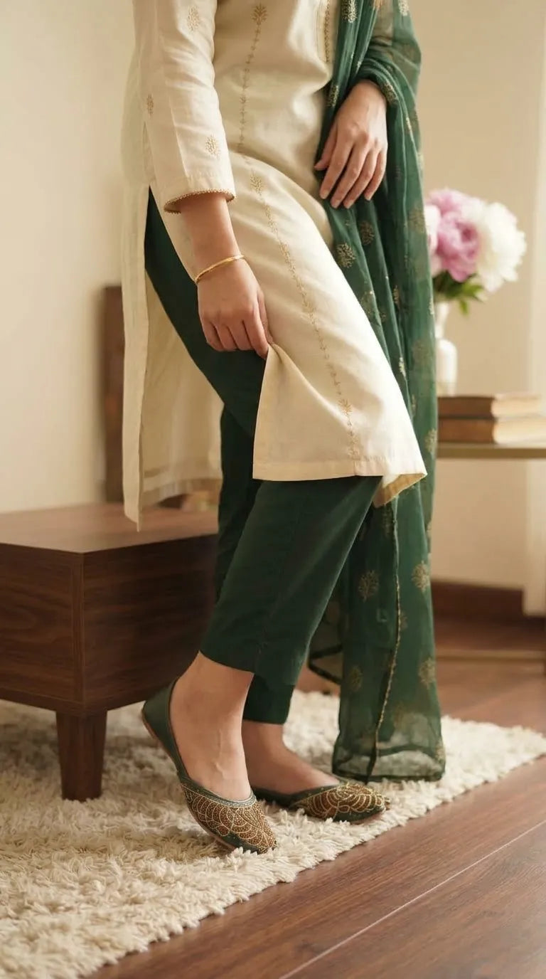 Green Ethnic Khussa For Ladies EC8797