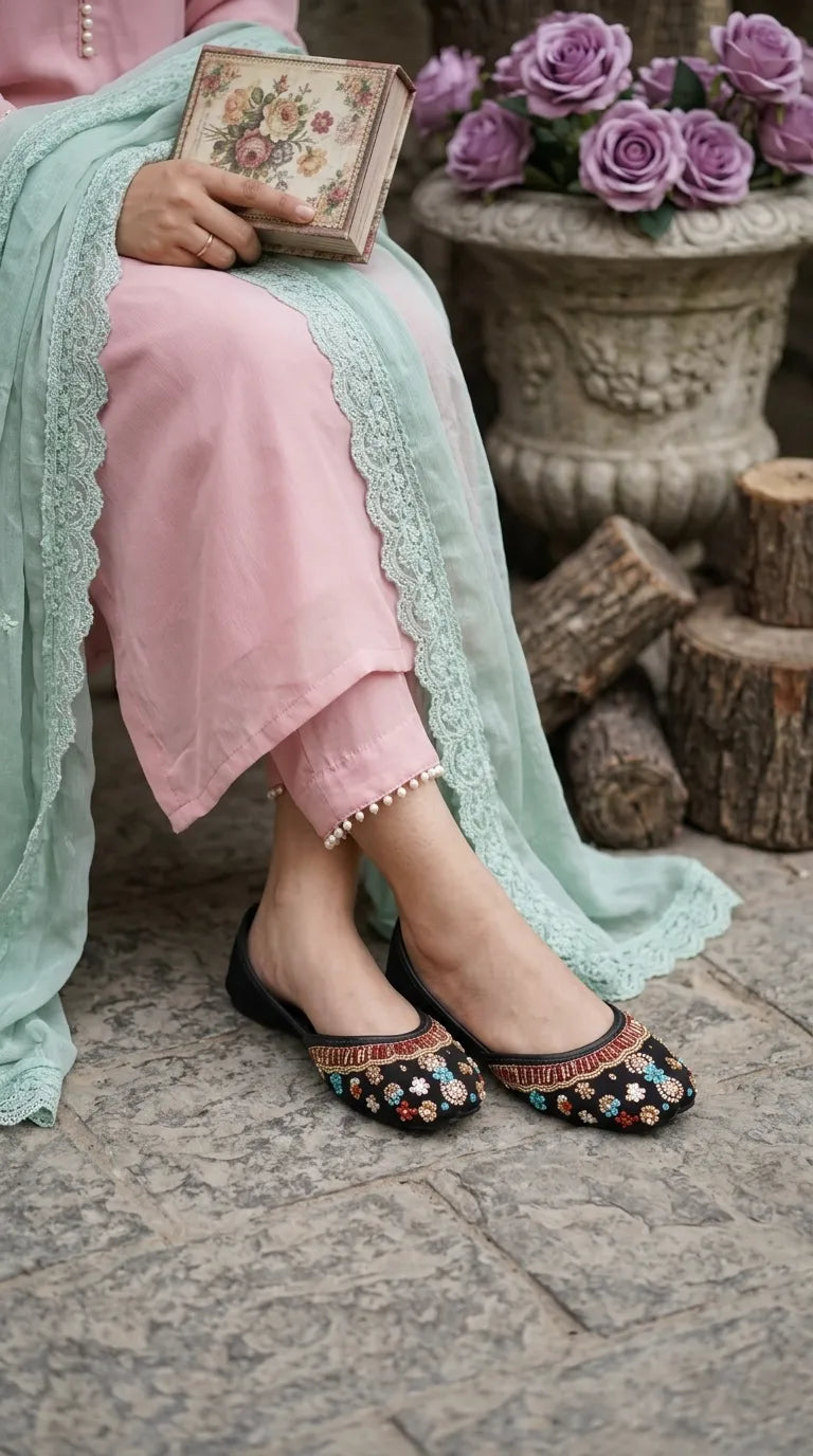 Black Fancy Khussa For Ladies EC8809