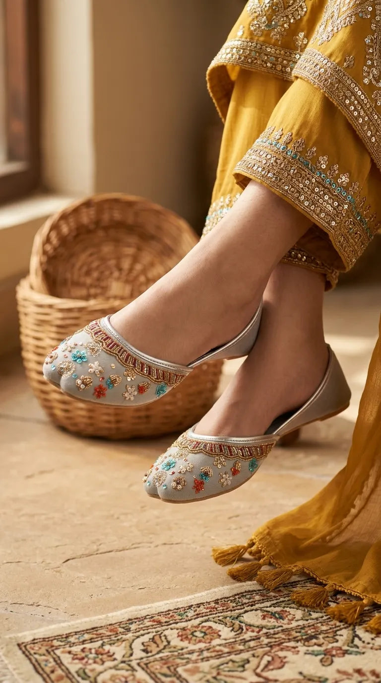 Grey Fancy Khussa For Ladies EC8809