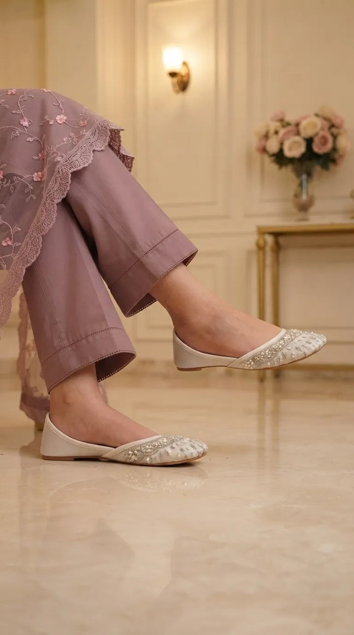 White Fancy Khussa For Ladies EC8813