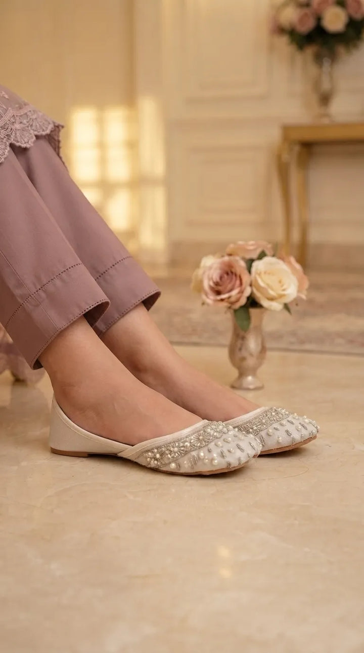 White Fancy Khussa For Ladies EC8813