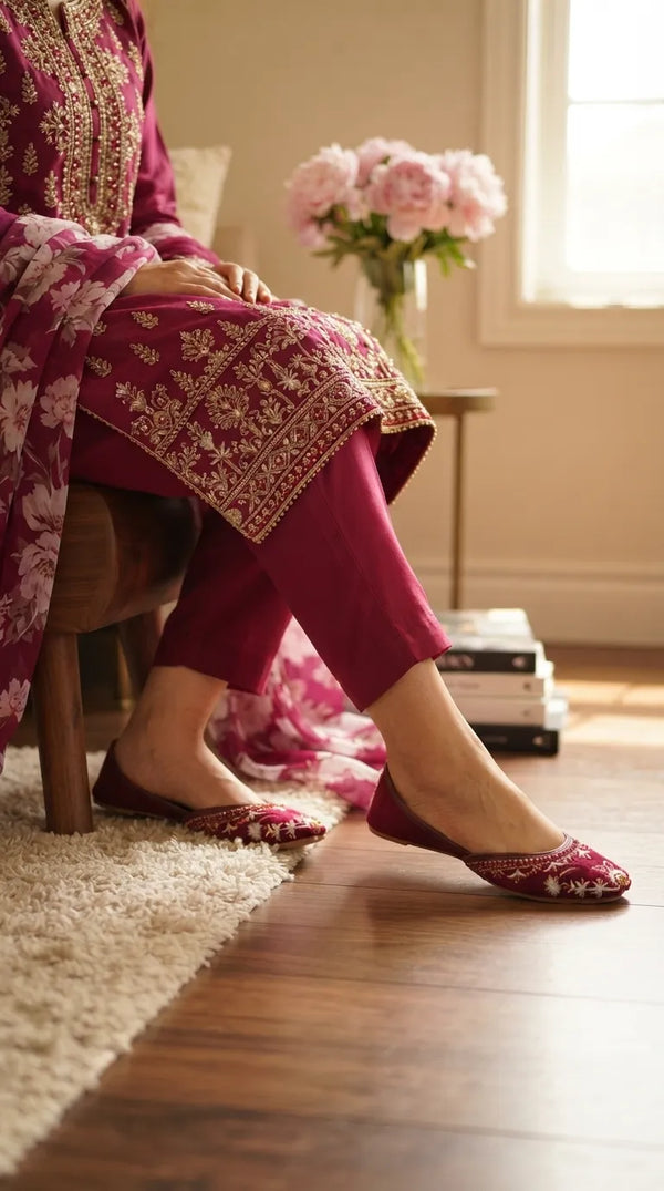 Maroon Ethnic Khussa For Ladies EC8816
