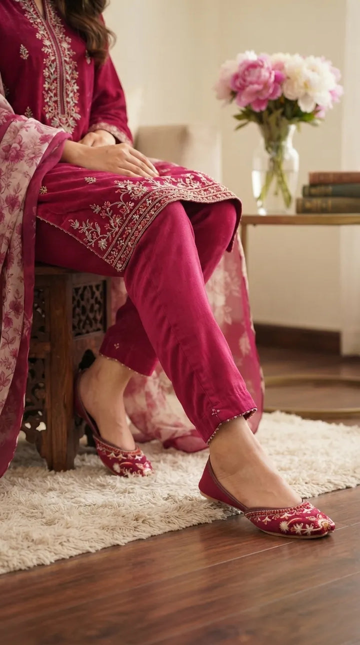 Maroon Ethnic Khussa For Ladies EC8816