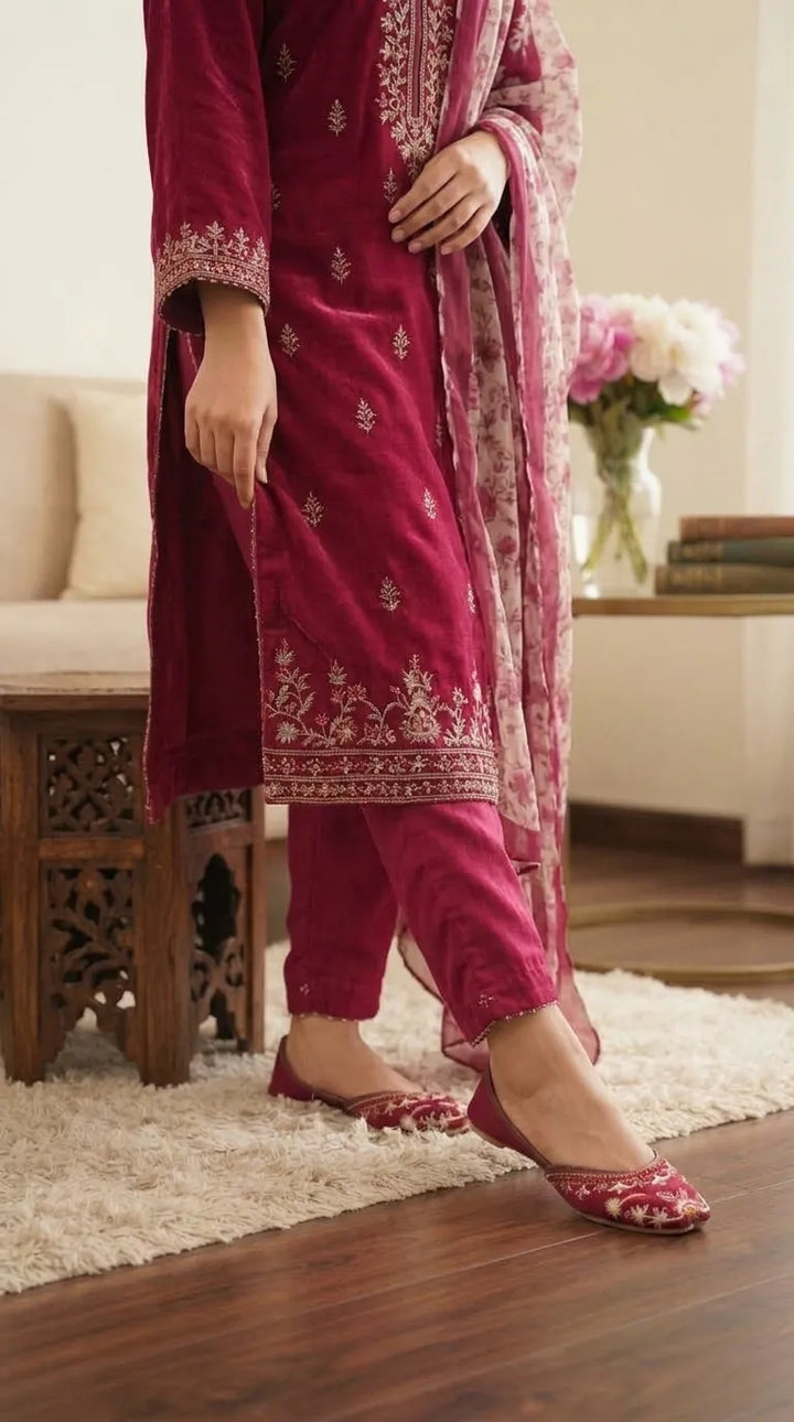 Maroon Ethnic Khussa For Ladies EC8816