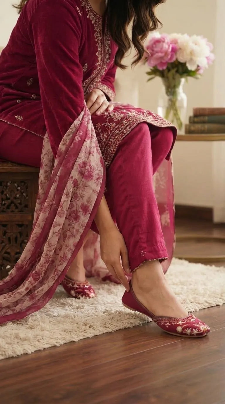 Maroon Ethnic Khussa For Ladies EC8816