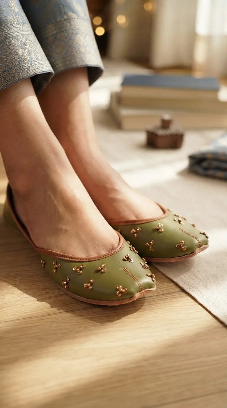 Green Ethnic Khussa For Ladies EC8826