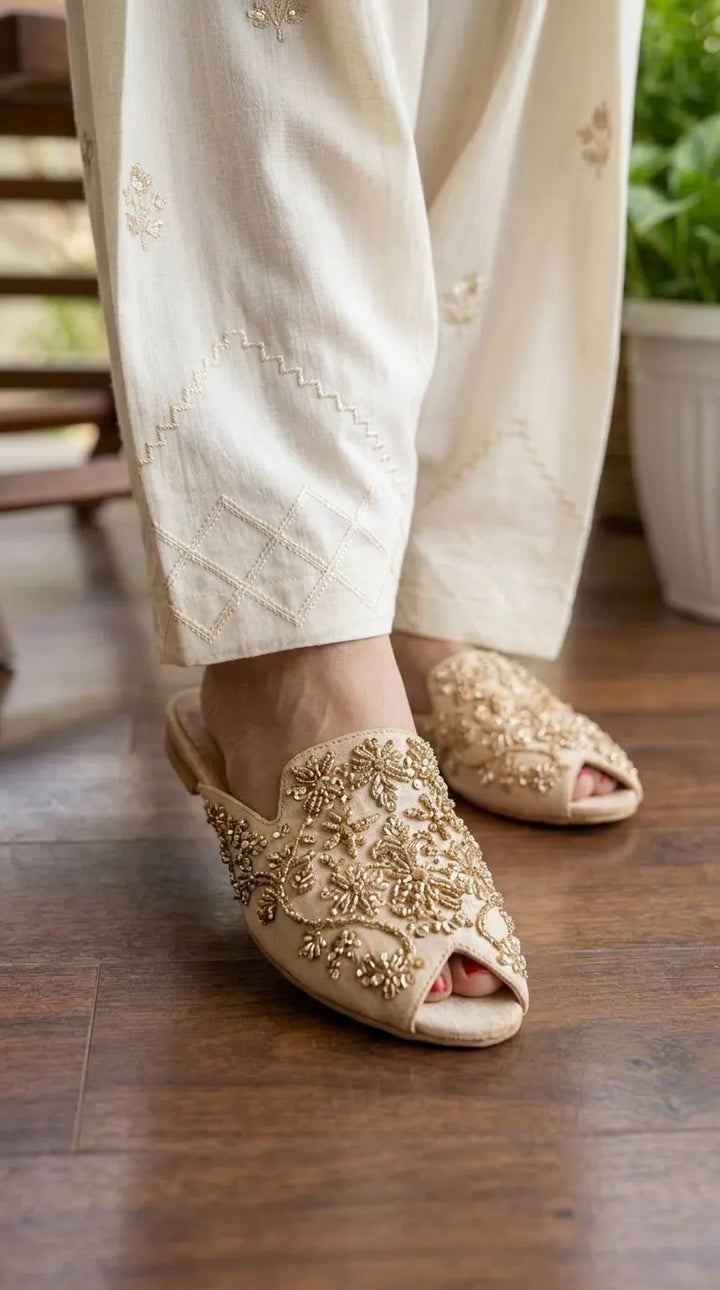 Fawn Fancy Back Open Khussa For Ladies EC8846