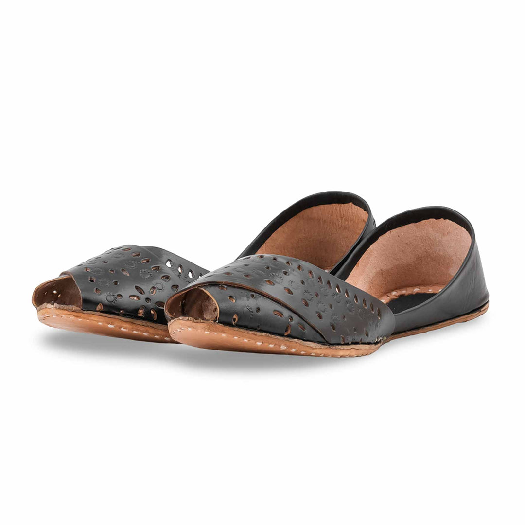 Black Leather Khussa For Women EC8864