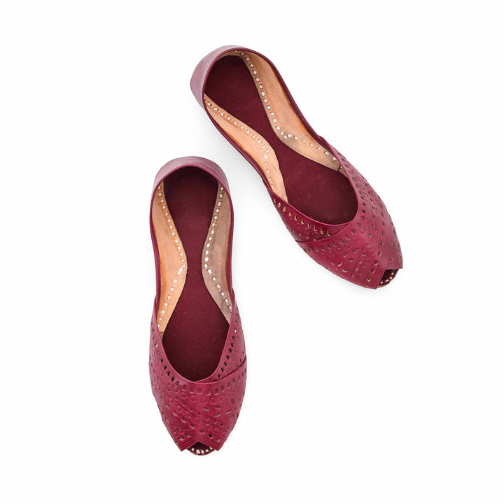 Maroon Leather Khussa For Women EC8864