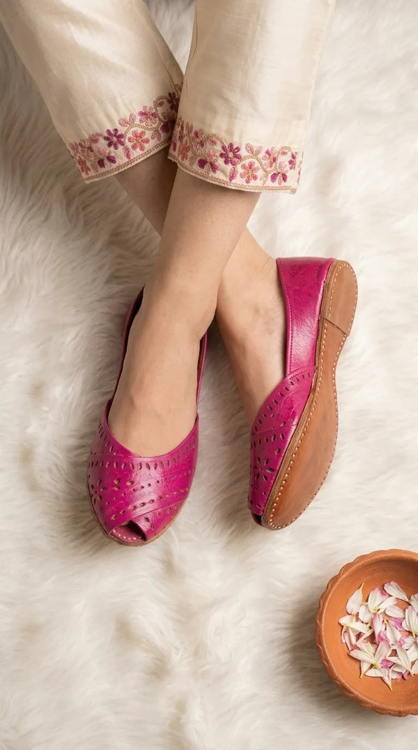 Pink Leather Khussa For Women EC8864