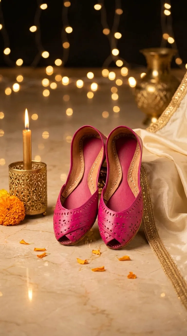 Pink Leather Khussa For Women EC8864