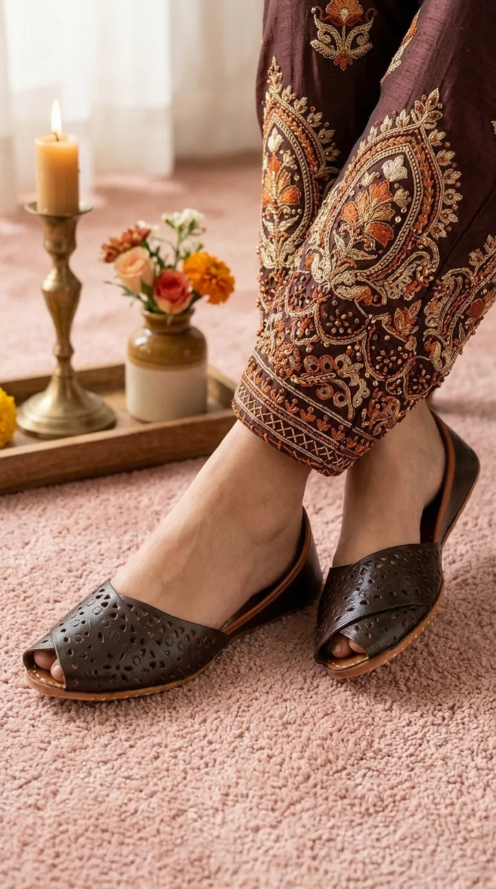 Coffee Leather Khussa For Women EC8864