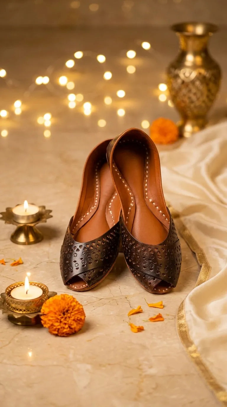 Coffee Leather Khussa For Women EC8864