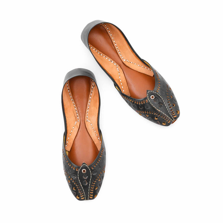 Black Leather Khussa For Women EC8865