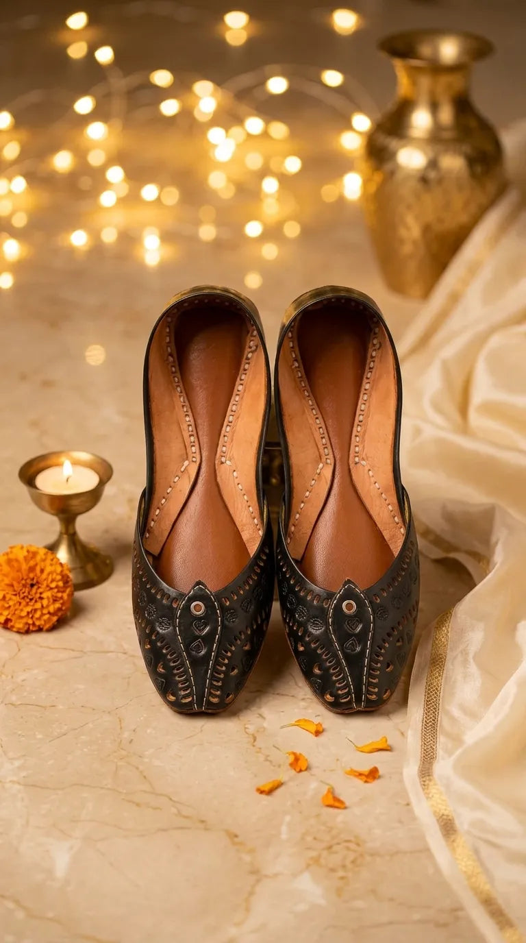 Black Leather Khussa For Women EC8865