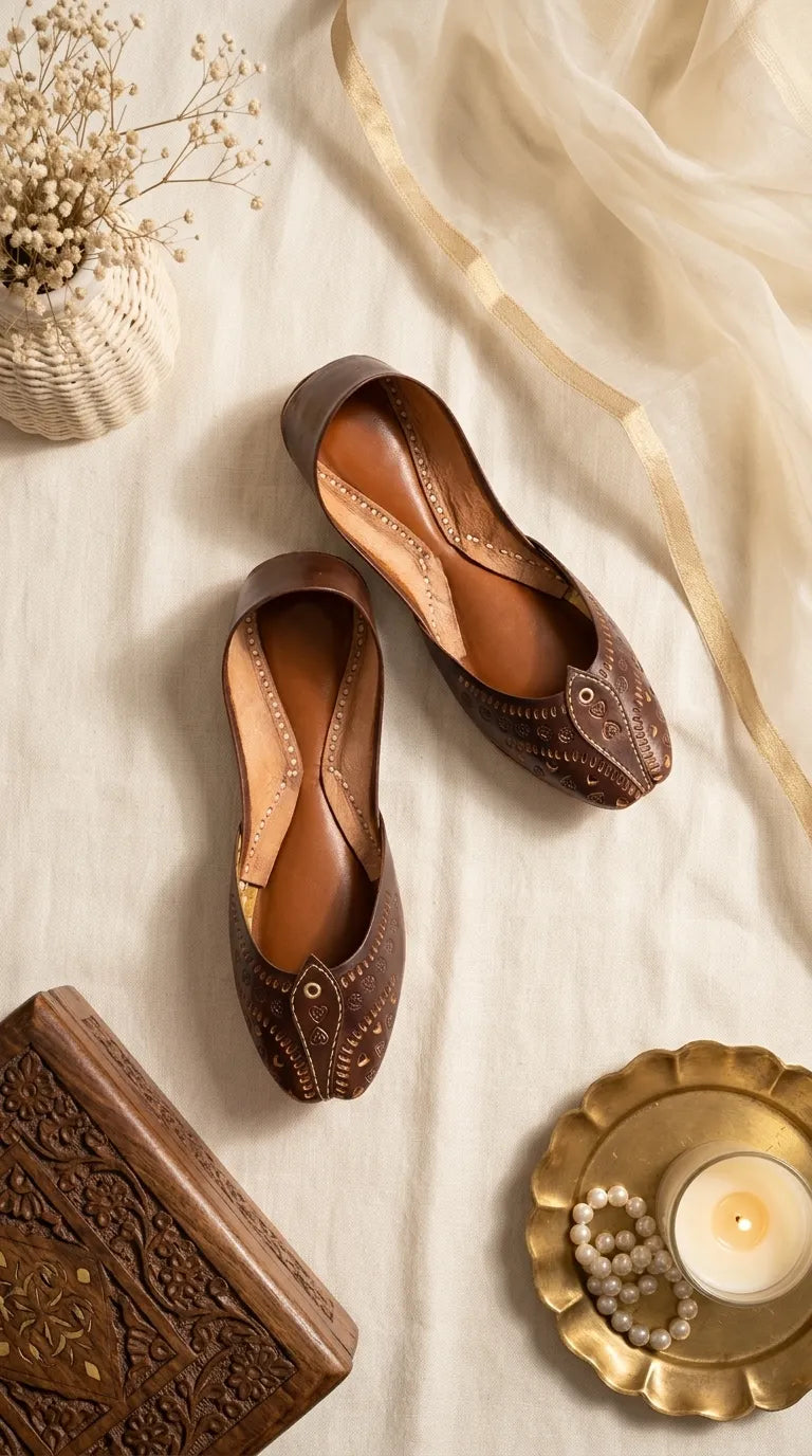 Brown Leather Khussa For Women EC8865