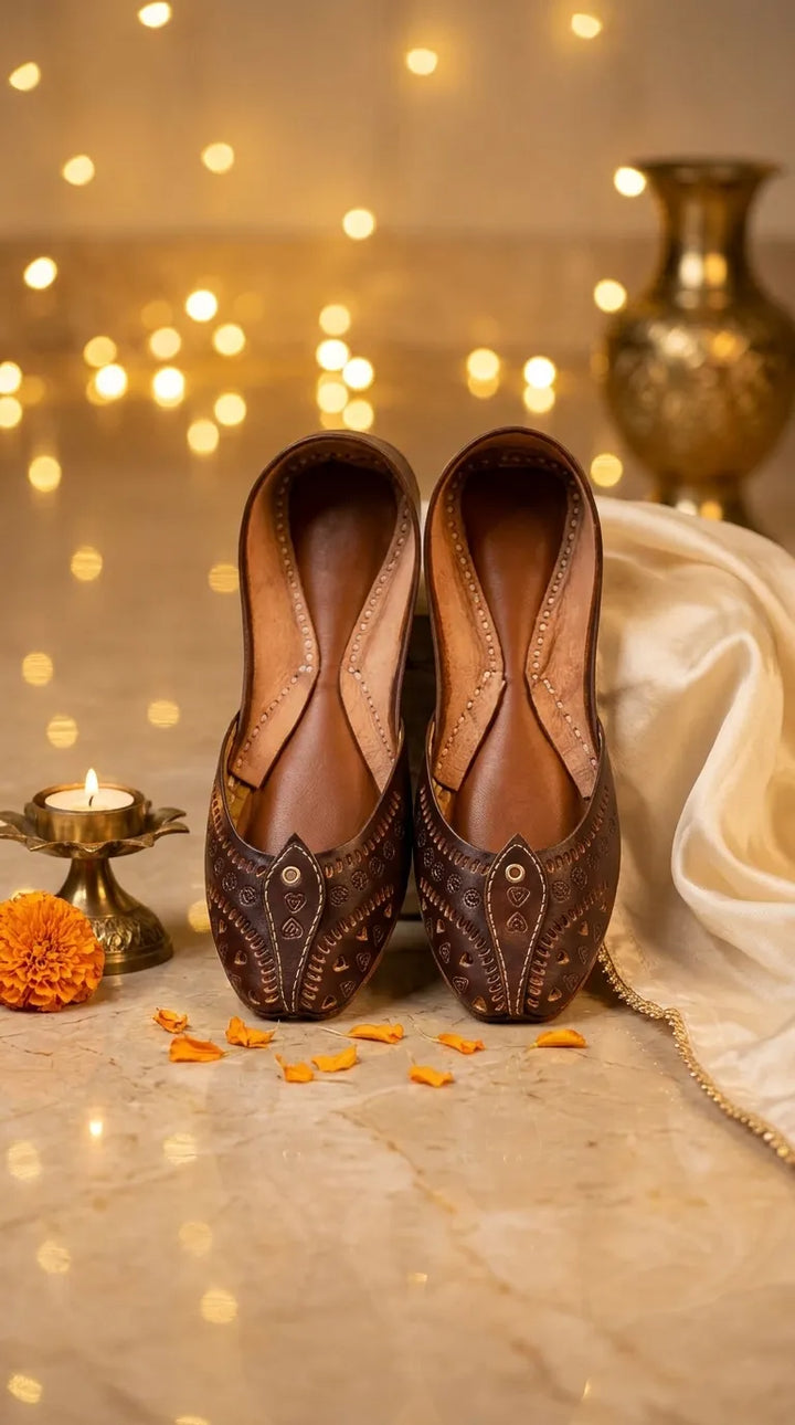 Brown Leather Khussa For Women EC8865