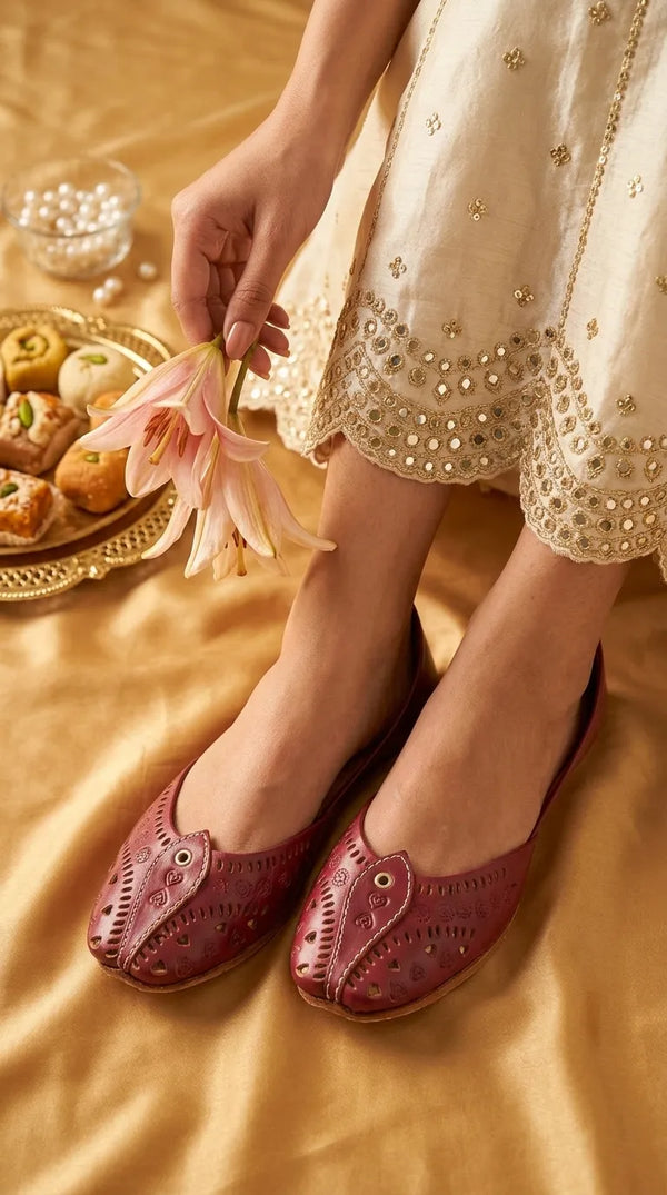 Maroon Leather Khussa For Women EC8865
