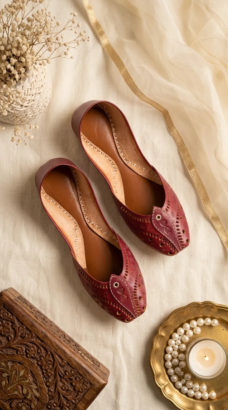 Maroon Leather Khussa For Women EC8865