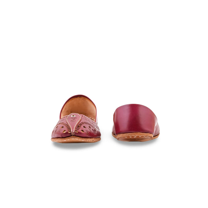 Maroon Leather Khussa For Women EC8865
