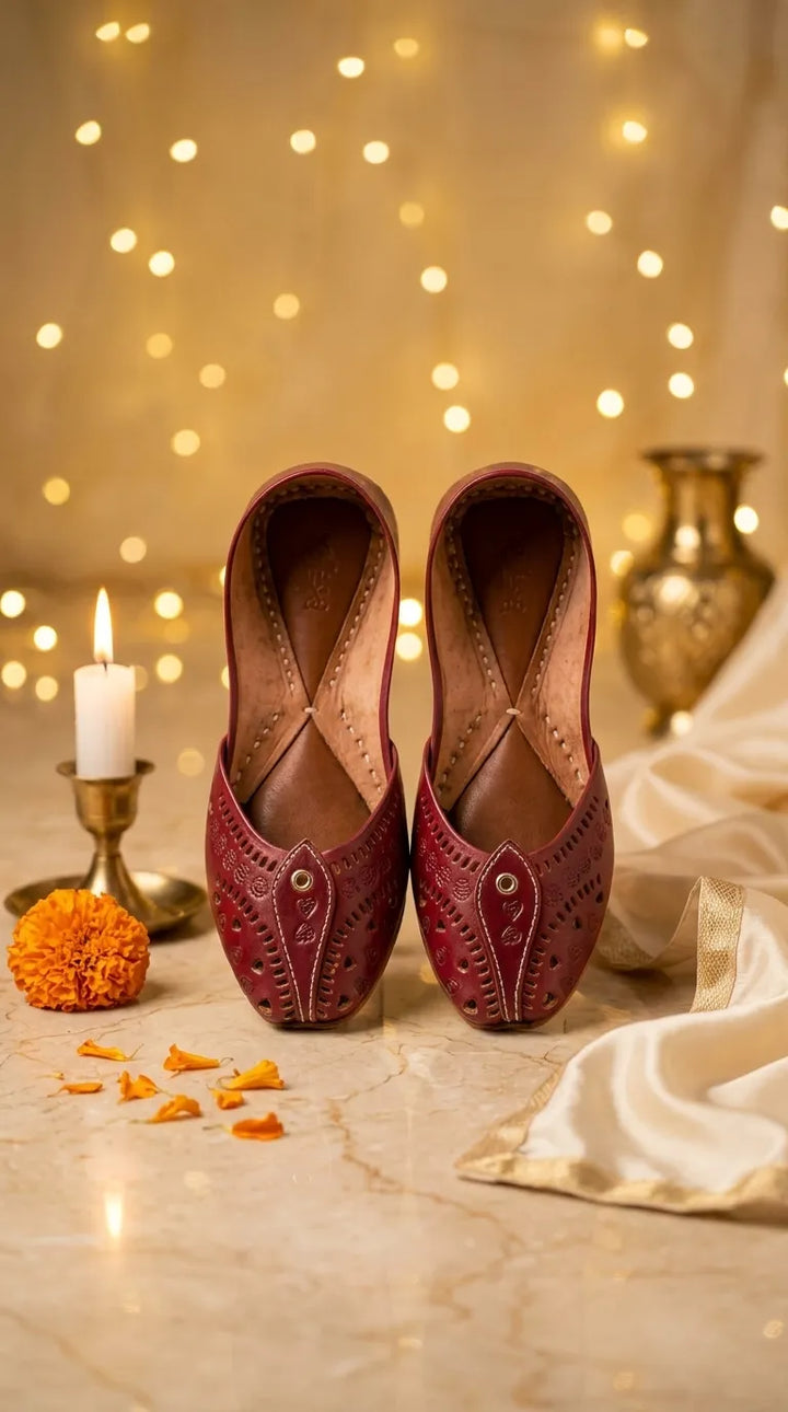 Maroon Leather Khussa For Women EC8865