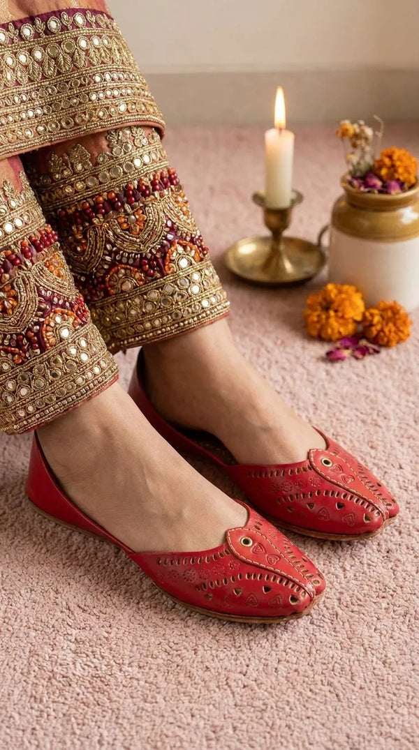 Red Leather Khussa For Women EC8865