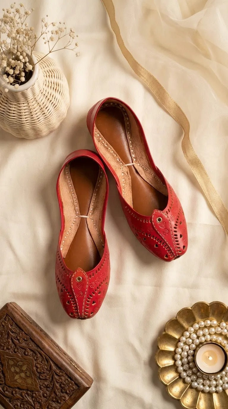 Red Leather Khussa For Women EC8865