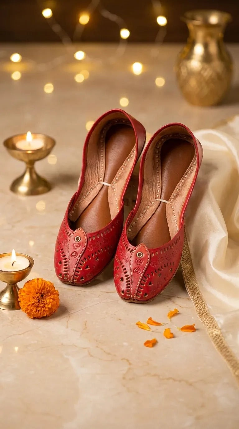 Red Leather Khussa For Women EC8865