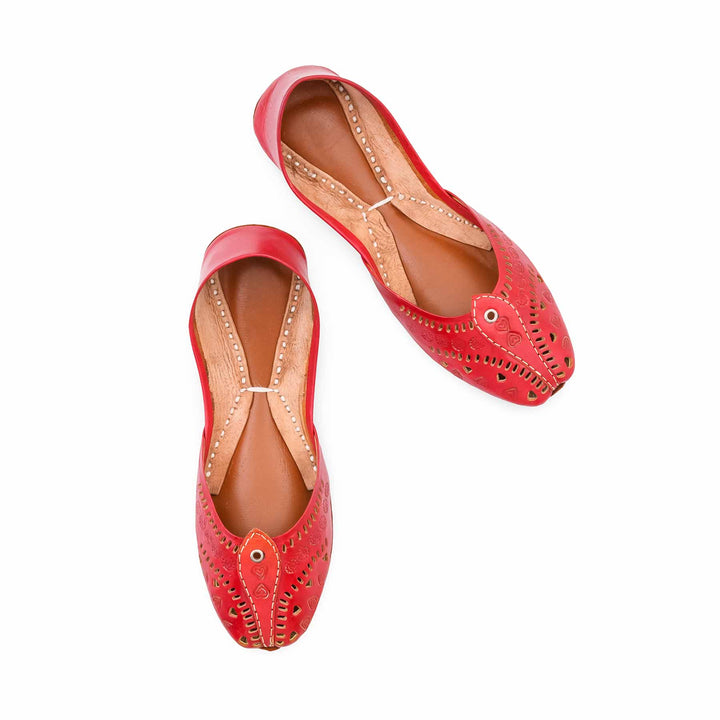 Red Leather Khussa For Women EC8865