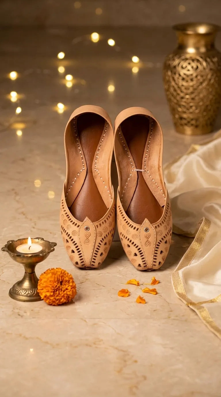 Fawn Leather Khussa For Women EC8865