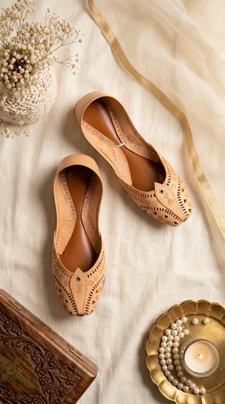 Fawn Leather Khussa For Women EC8865
