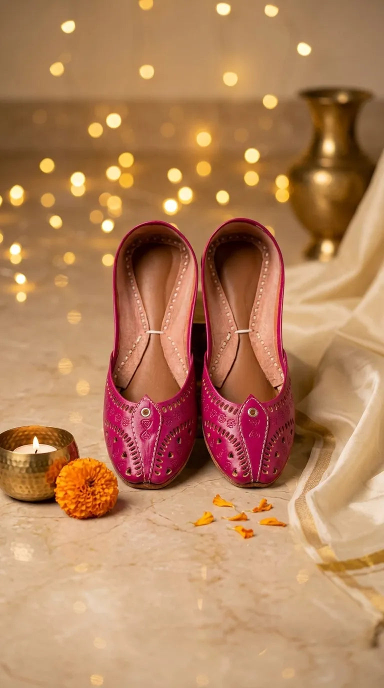 Pink Leather Khussa For Women EC8865
