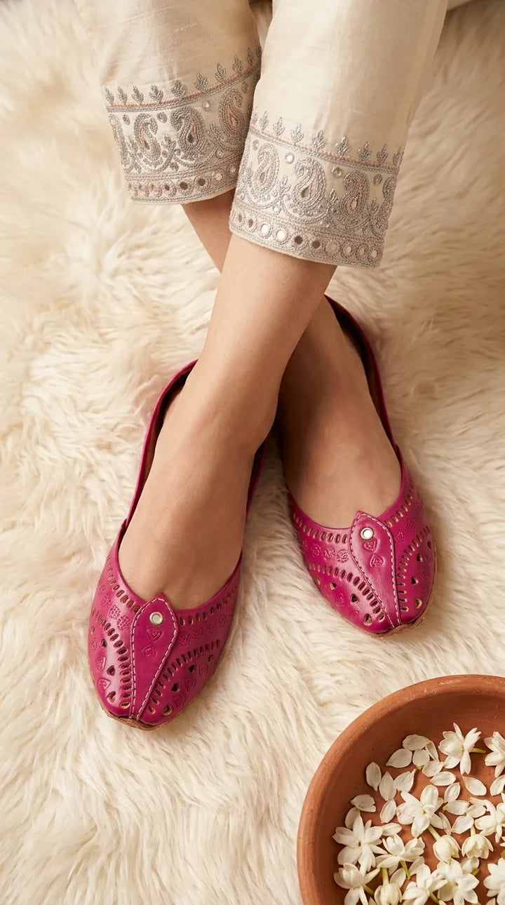 Pink Leather Khussa For Women EC8865