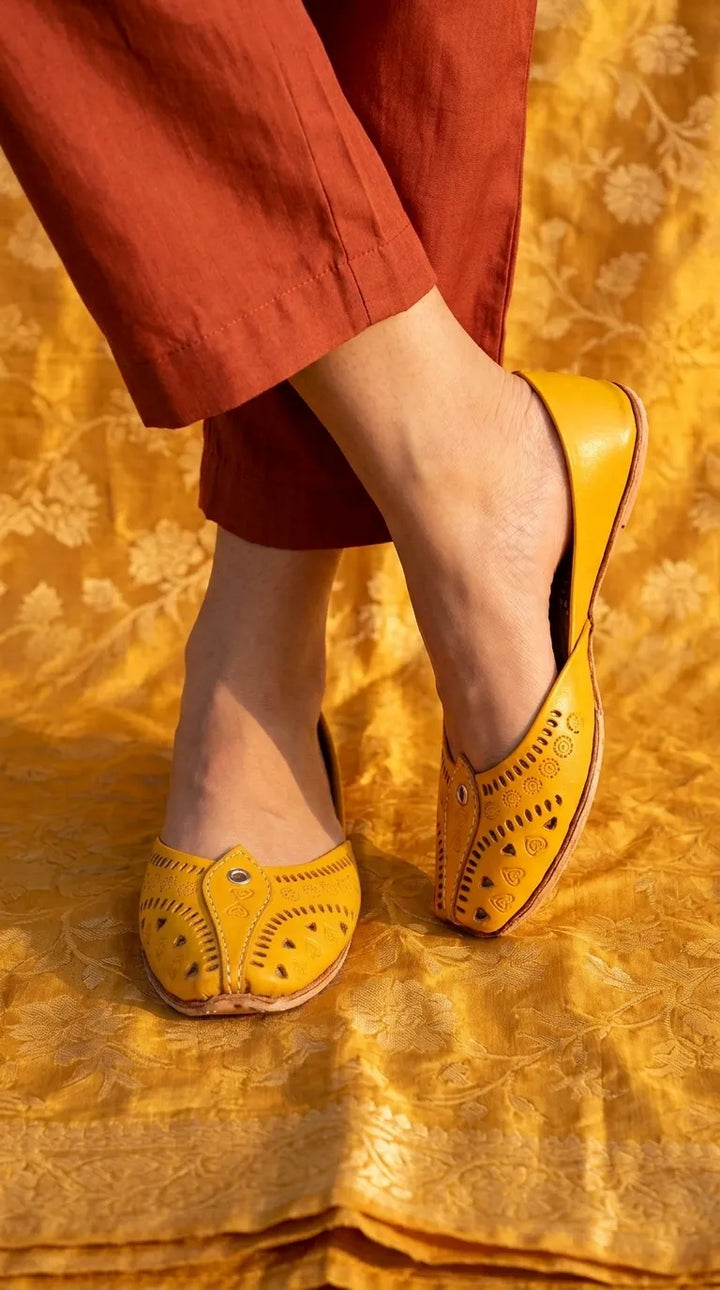 Yellow Leather Khussa For Women EC8865