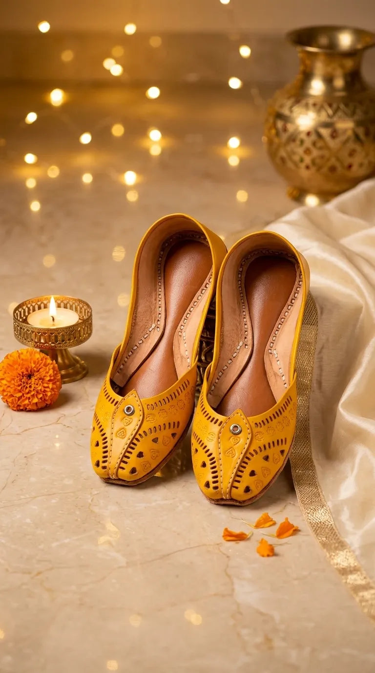Yellow Leather Khussa For Women EC8865
