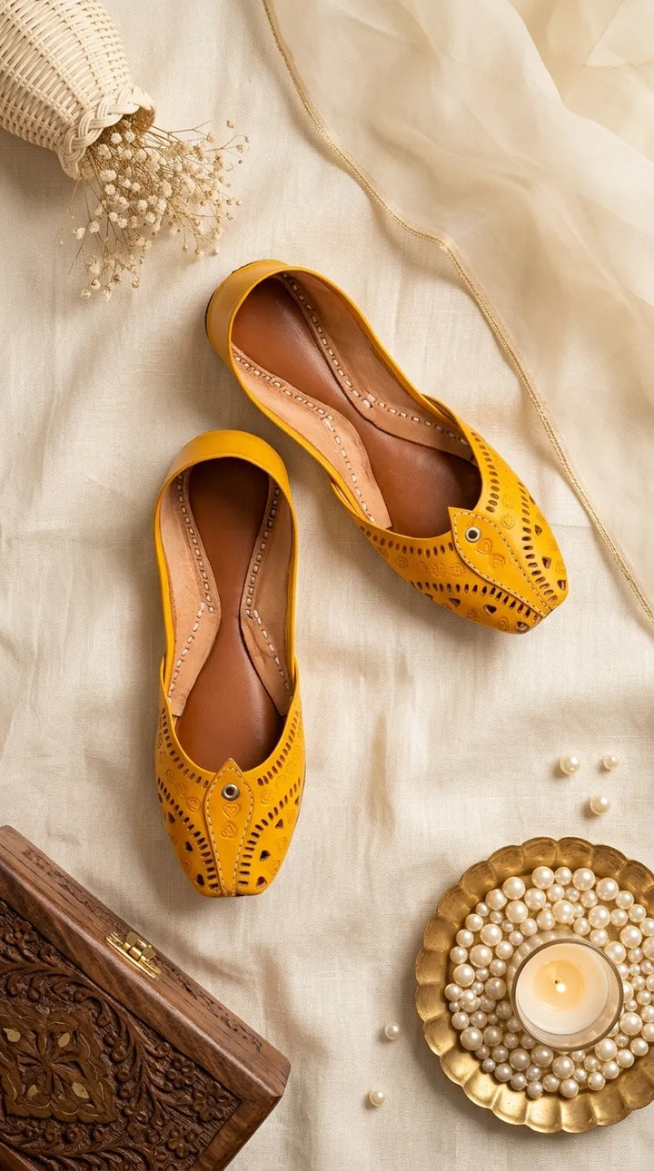 Yellow Leather Khussa For Women EC8865
