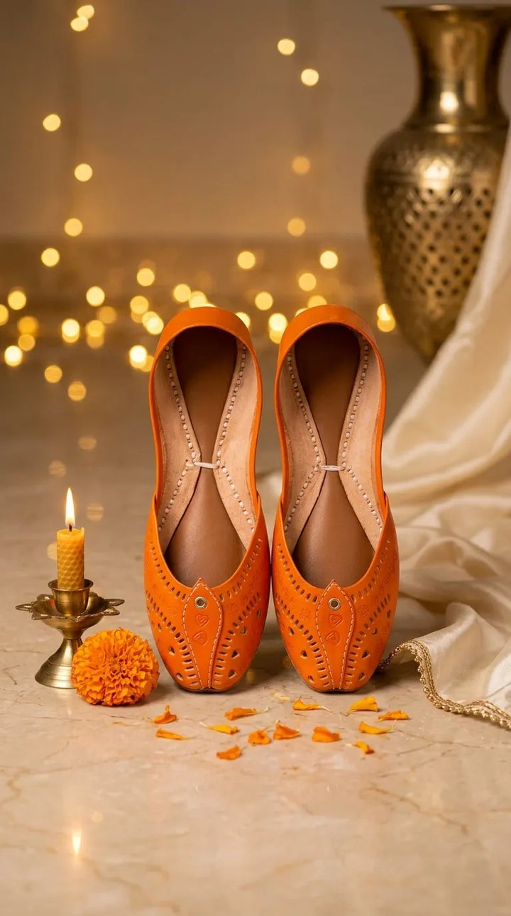 Orange Leather Khussa For Women EC8865