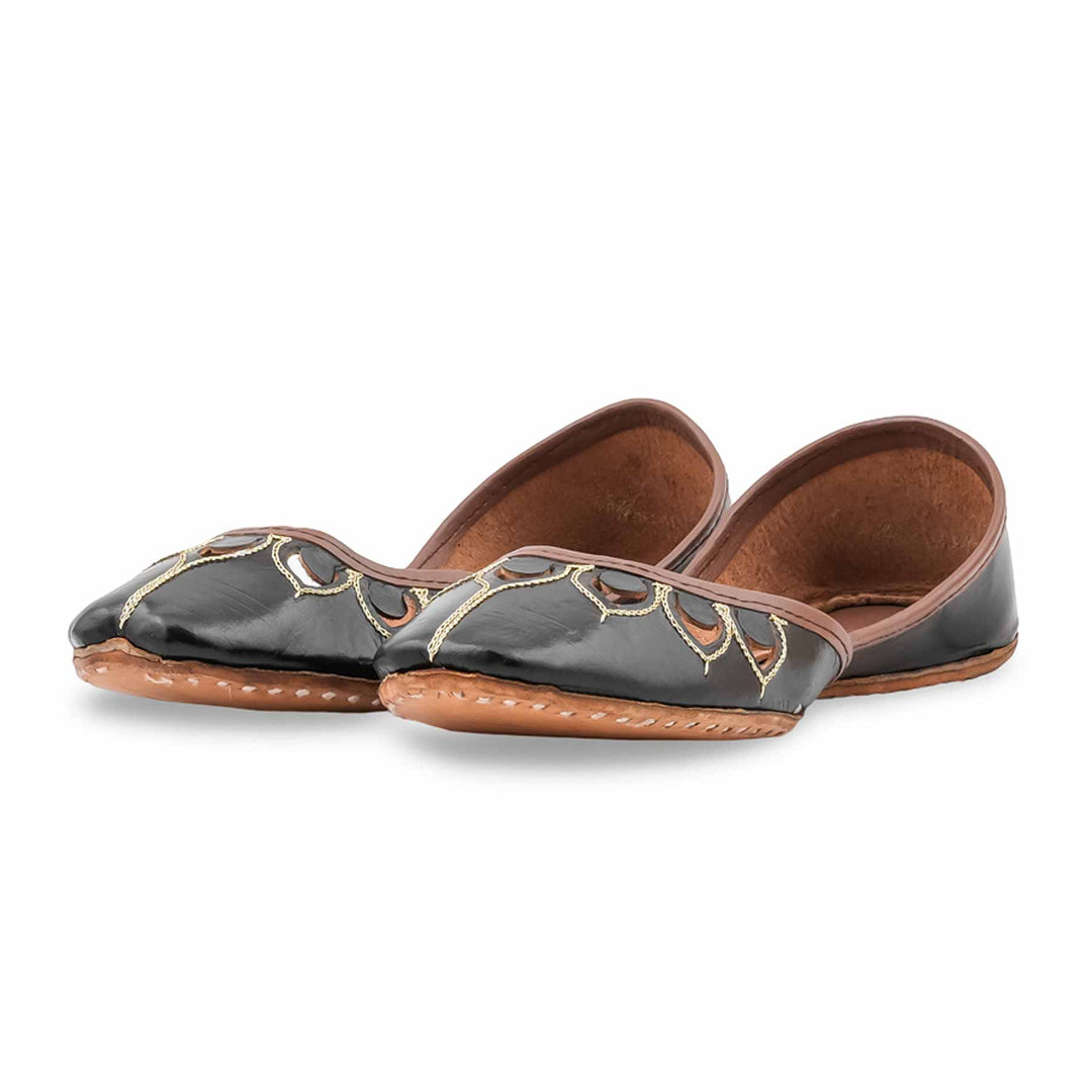 Black Leather Khussa For Women EC8866