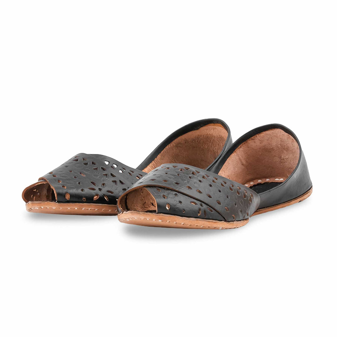 Black Leather Khussa For Women EC8867