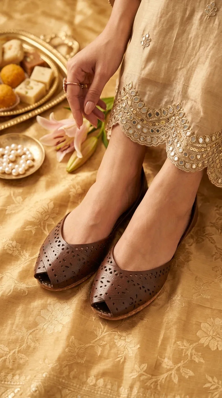 Brown Leather Khussa For Women EC8867