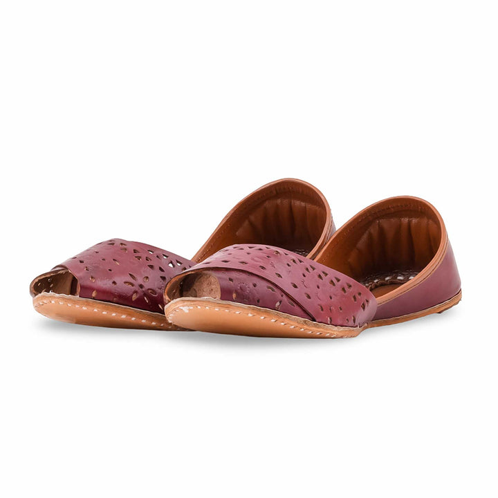 Maroon Leather Khussa For Women EC8867