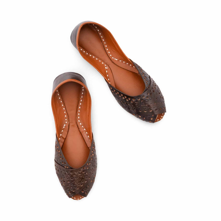 Coffee Leather Khussa For Women EC8867